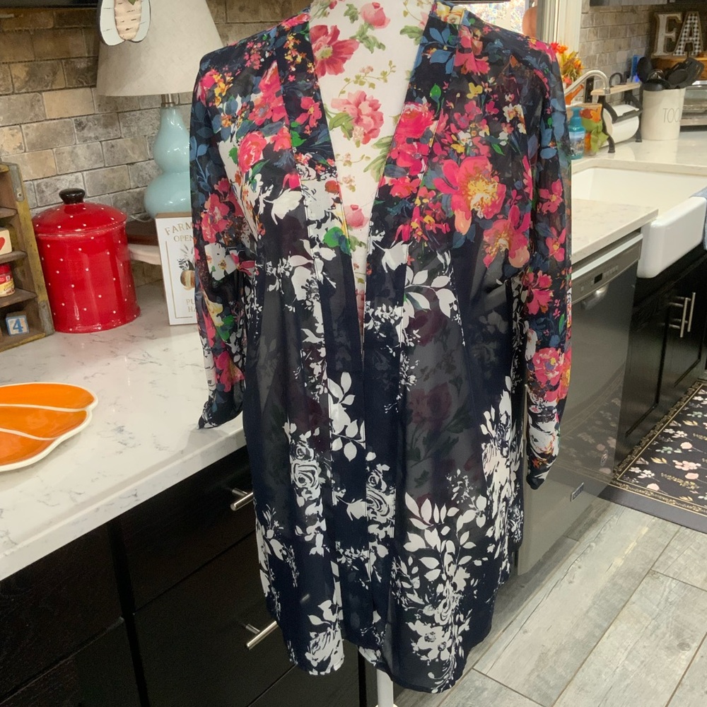 Roz & Ali Floral Kimono Size Medium Petite Sheer Whimsigoth Fairy Grunge Vamp